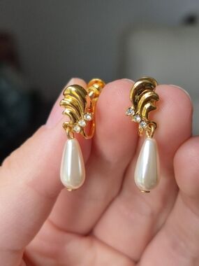 EVCO Gold-Tone Drop Clip-On Earrings with faux pearl Accents